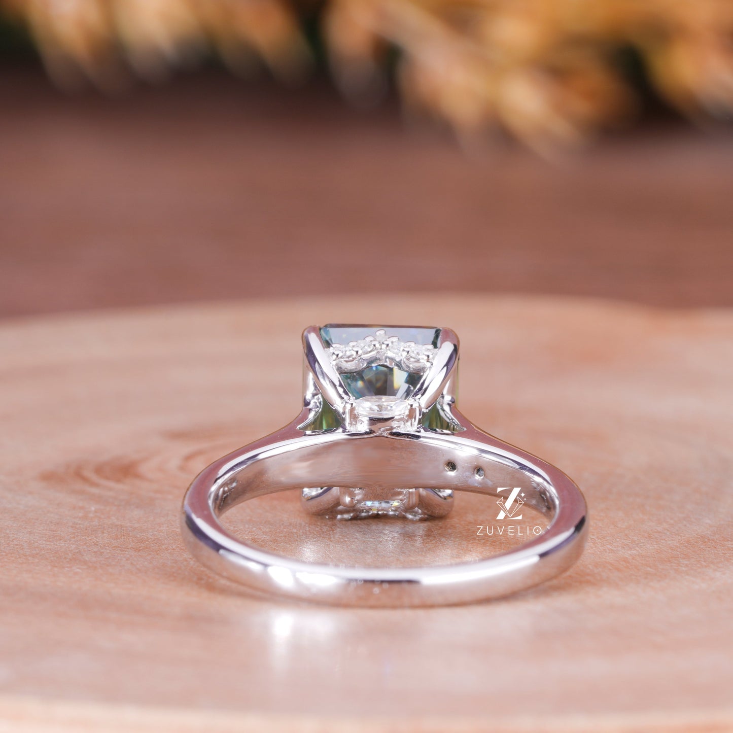 Blue Green Moissanite Ring