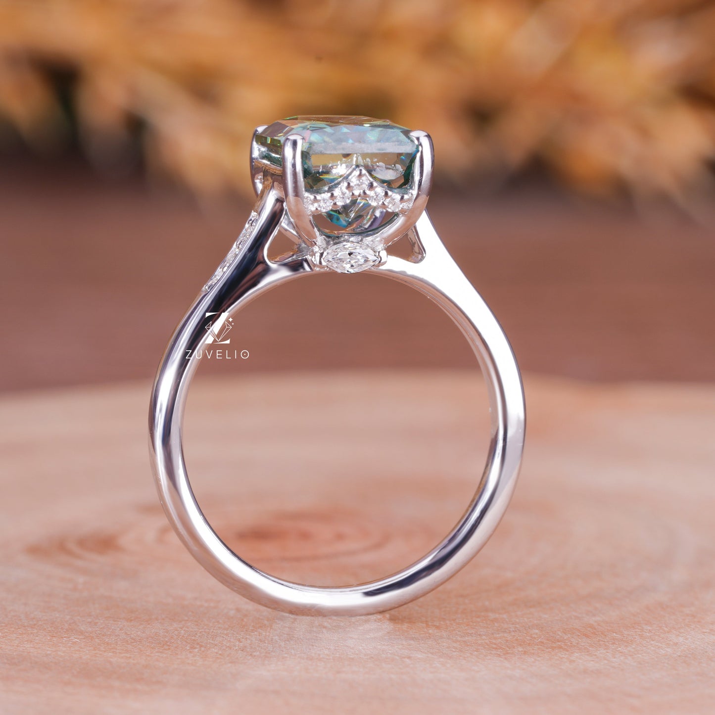 Blue Green Moissanite Ring
