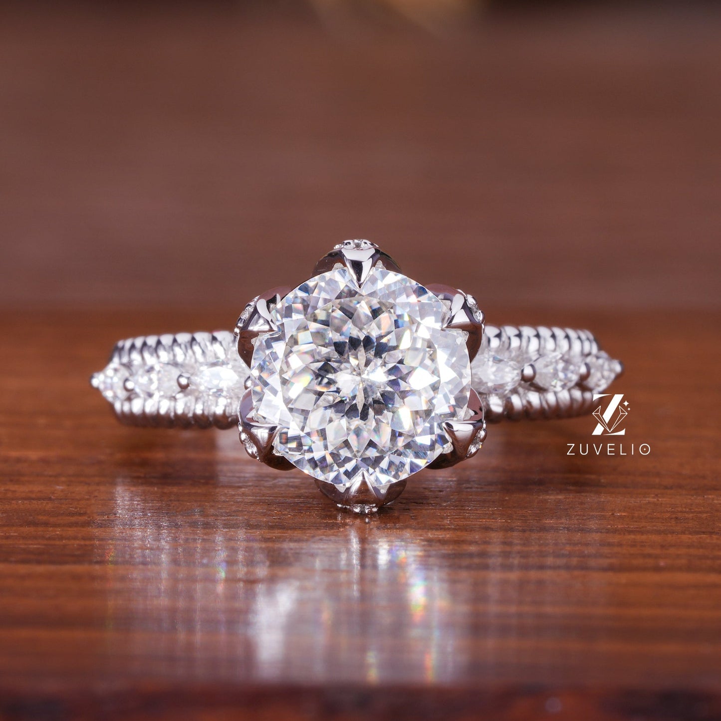 Portuguese Cut Moissanite Ring