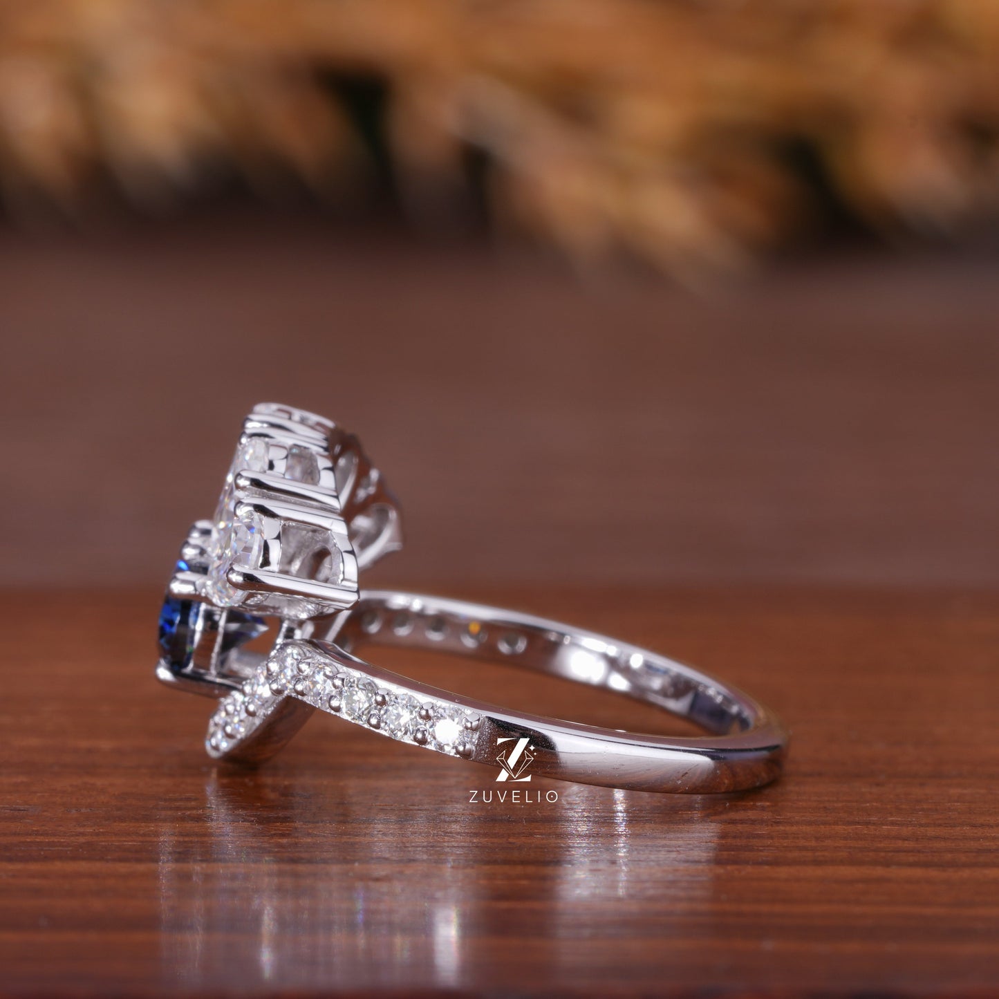 Blue Oval Moissanite Ring