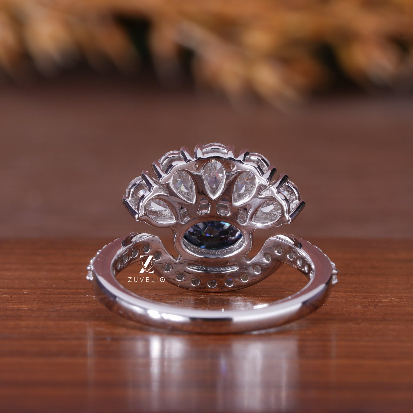 Blue Oval Moissanite Ring