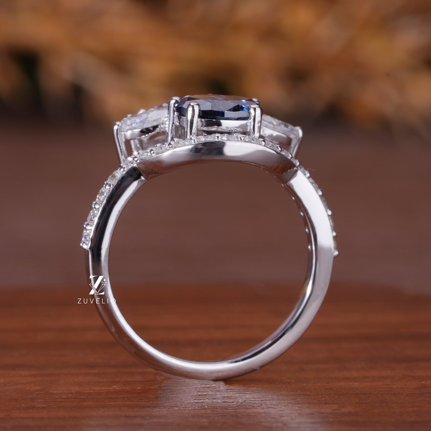 Blue Oval Moissanite Ring