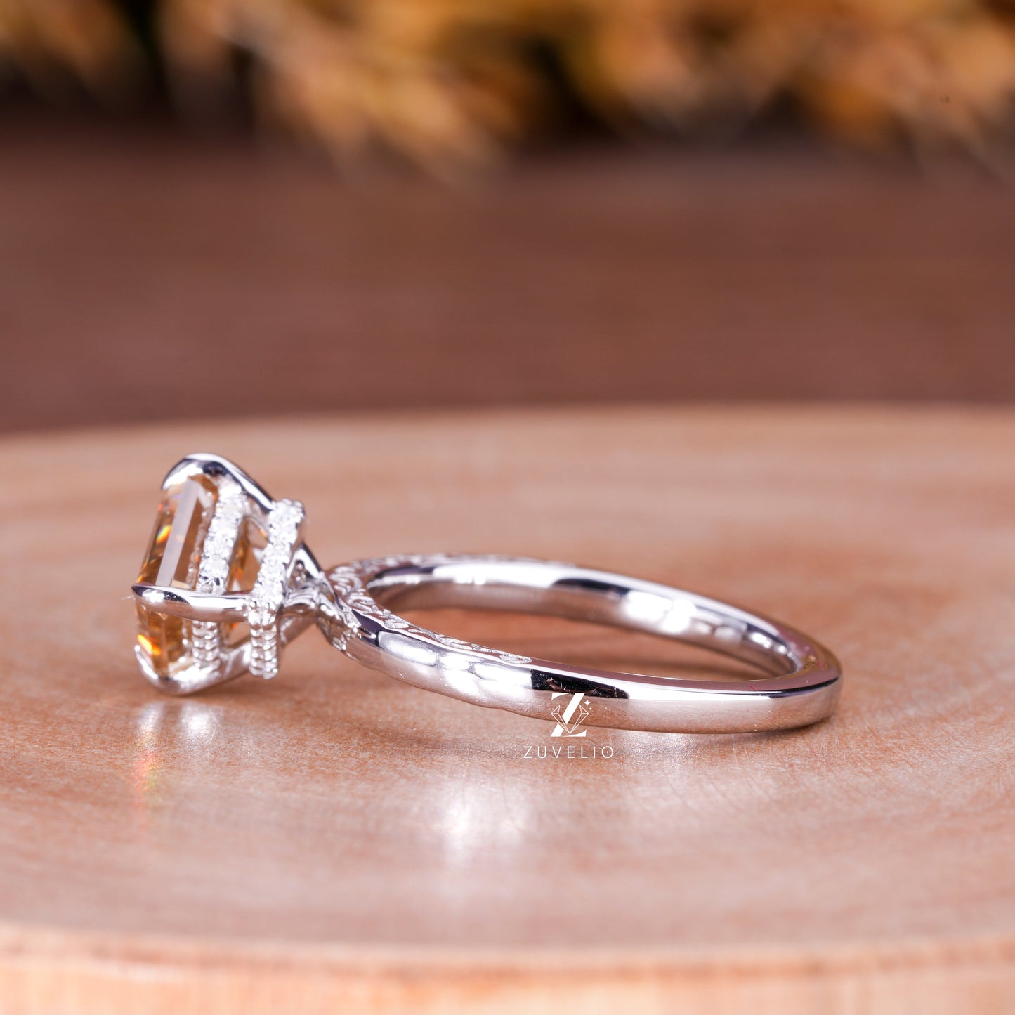 Lozenge Moissanite Engagement Ring