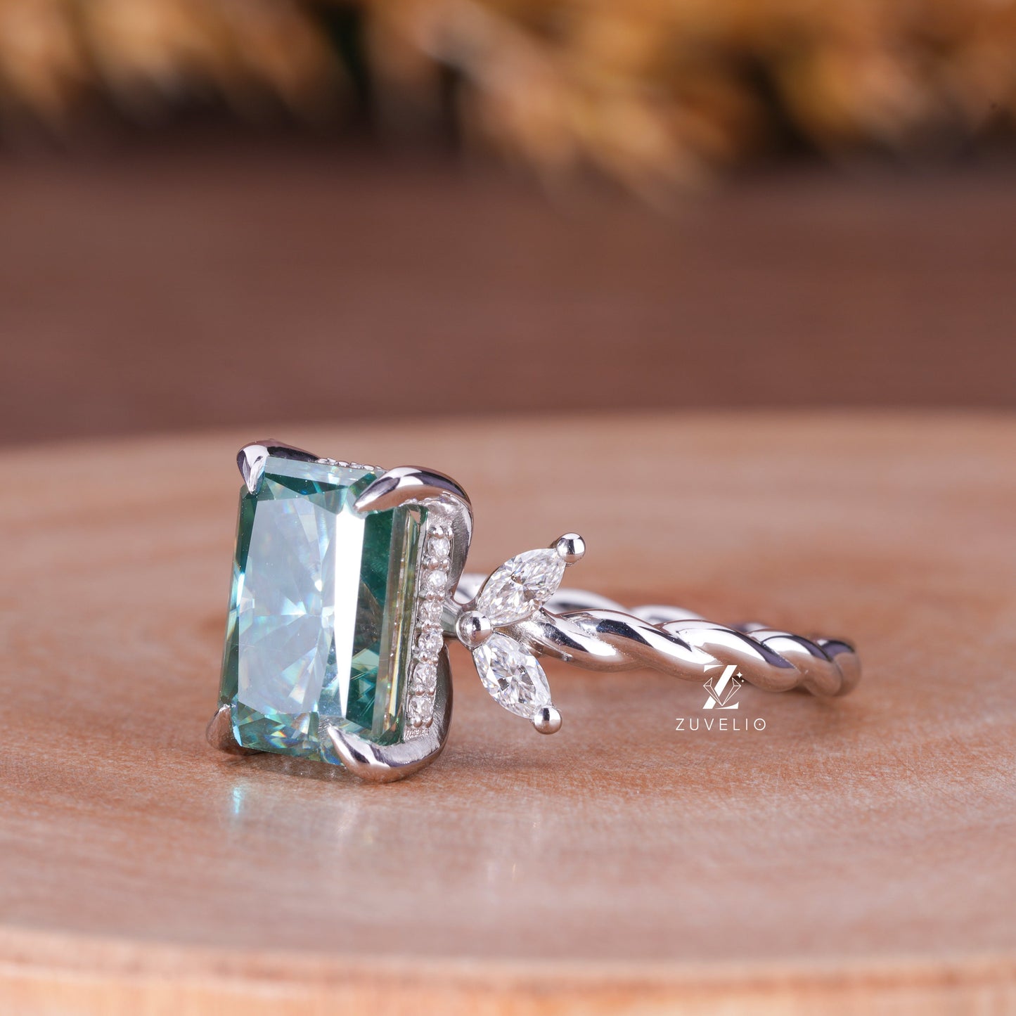 Rope Shank Radiant Moissanite Ring