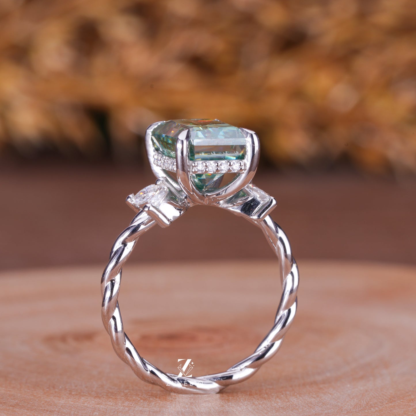 Rope Shank Radiant Moissanite Ring
