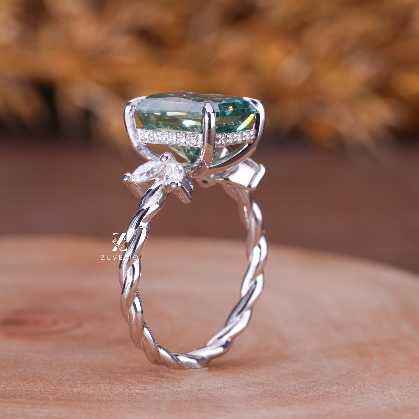 Rope Shank Radiant Moissanite Ring
