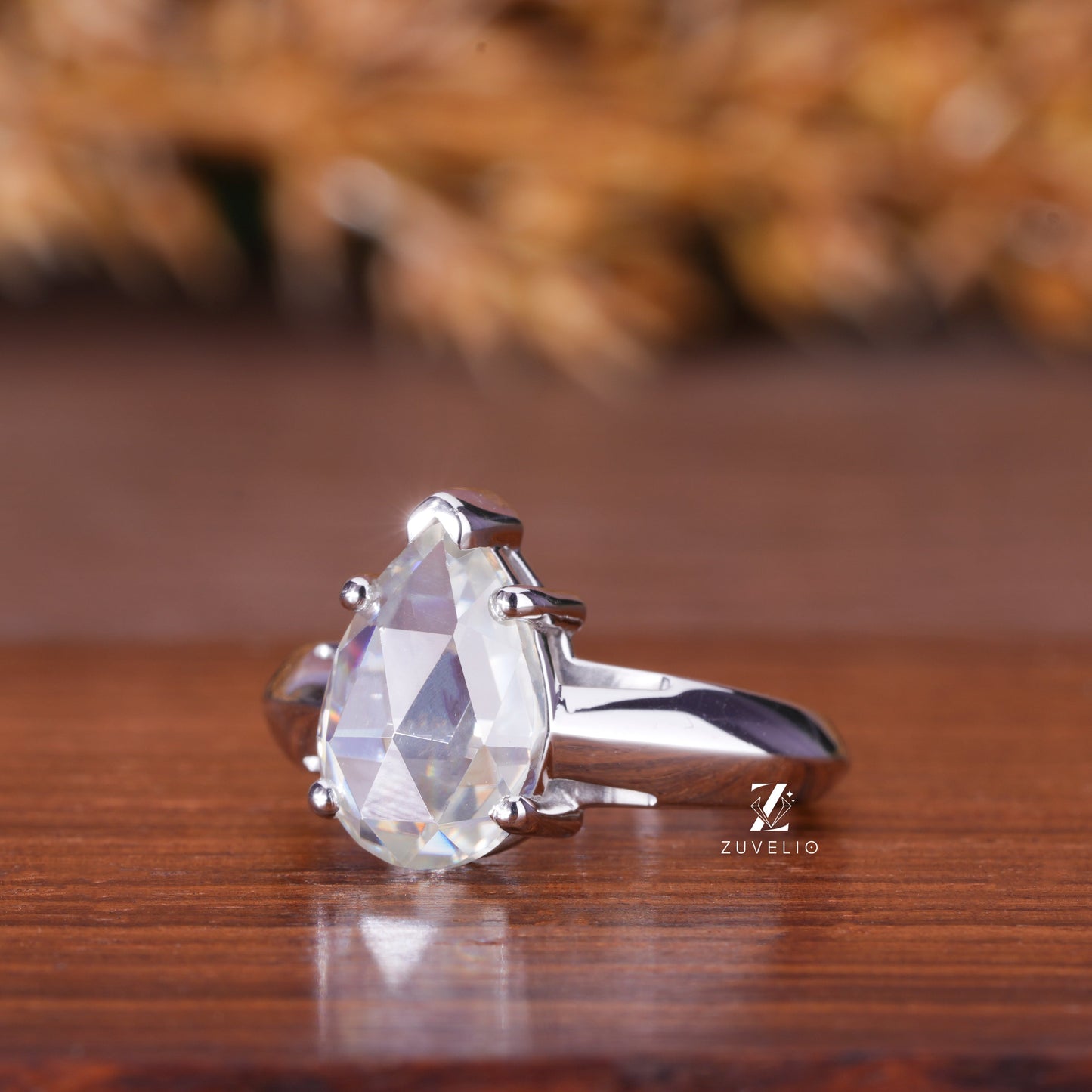 Pear Rose Moissanite Ring