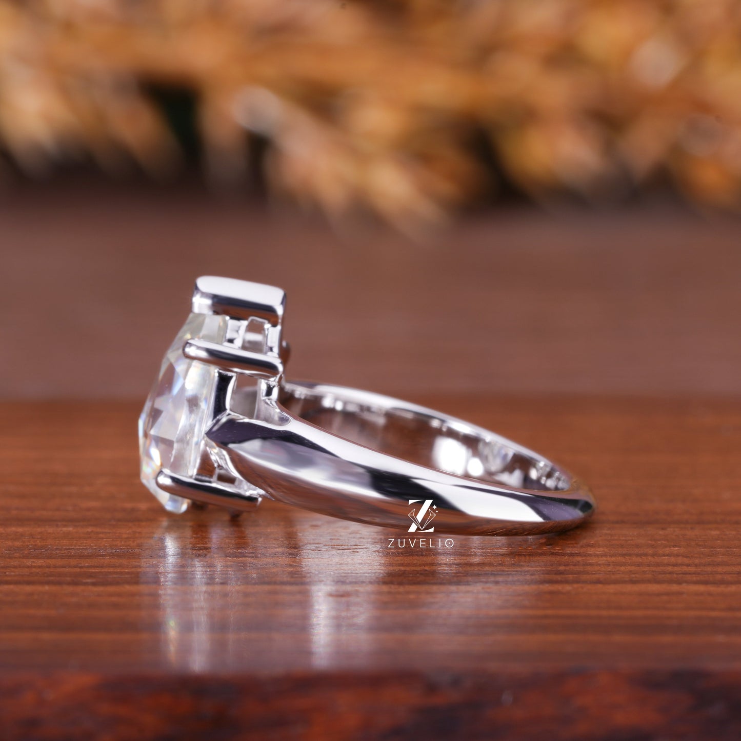 Pear Rose Moissanite Ring