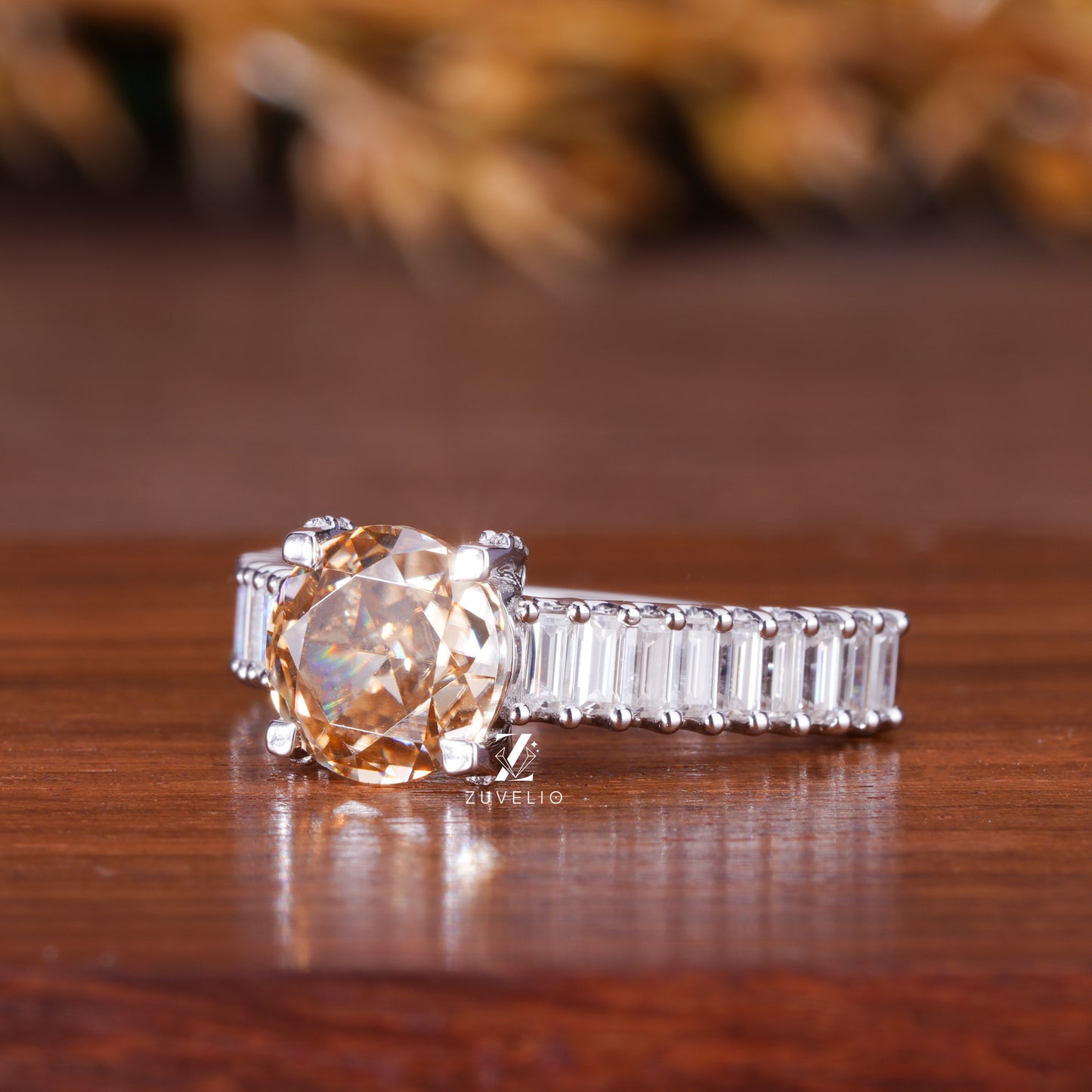Round Champagne Moissanite Ring