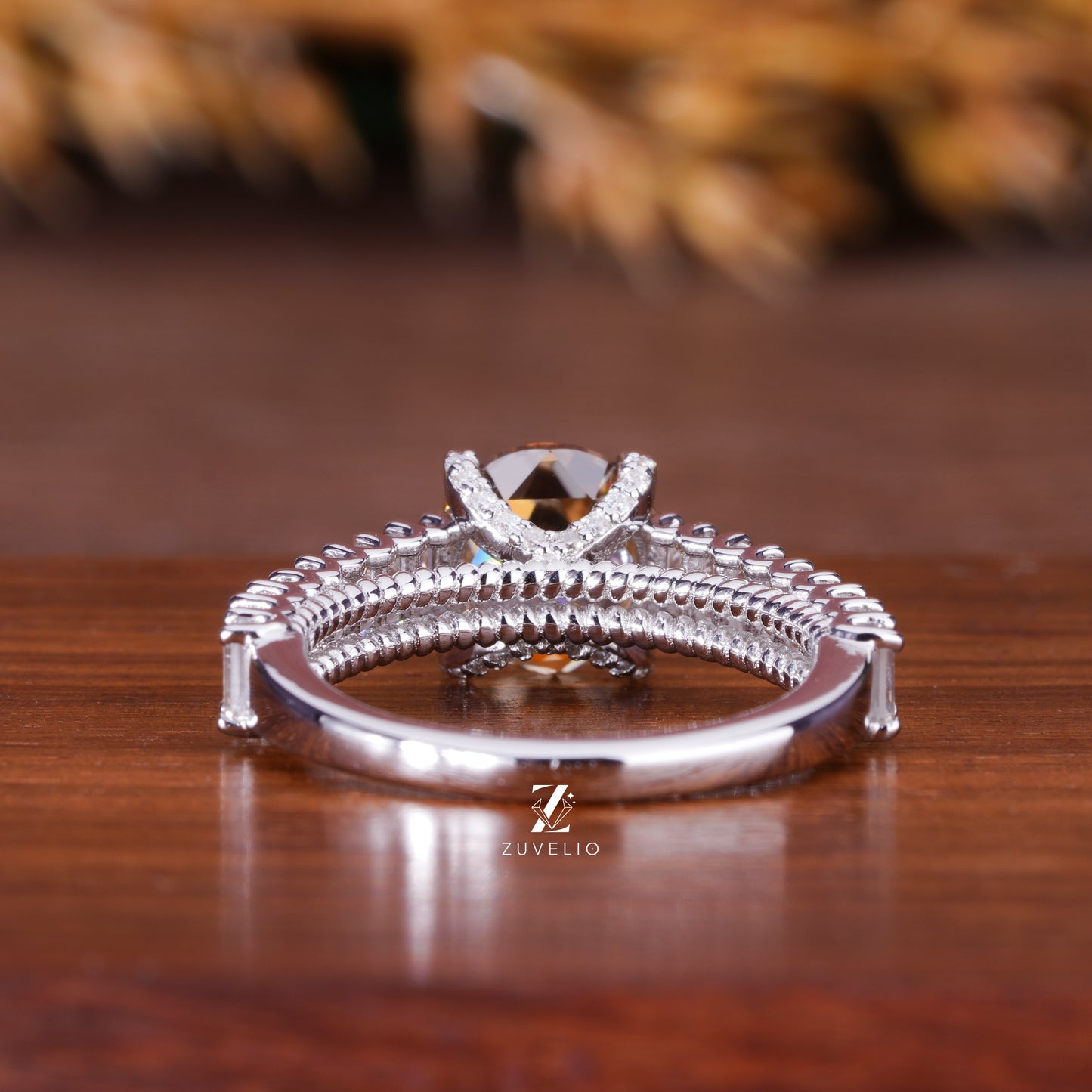 Round Champagne Moissanite Ring
