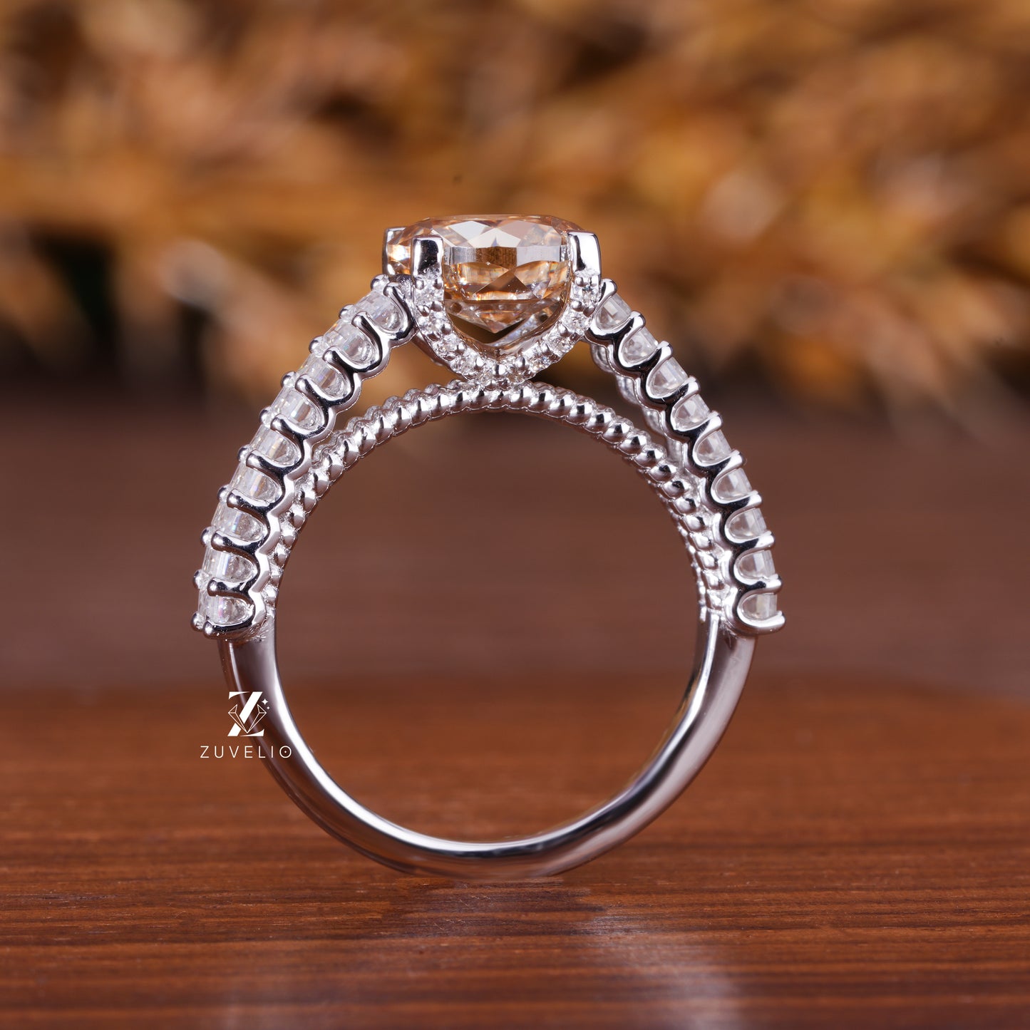 Round Champagne Moissanite Ring
