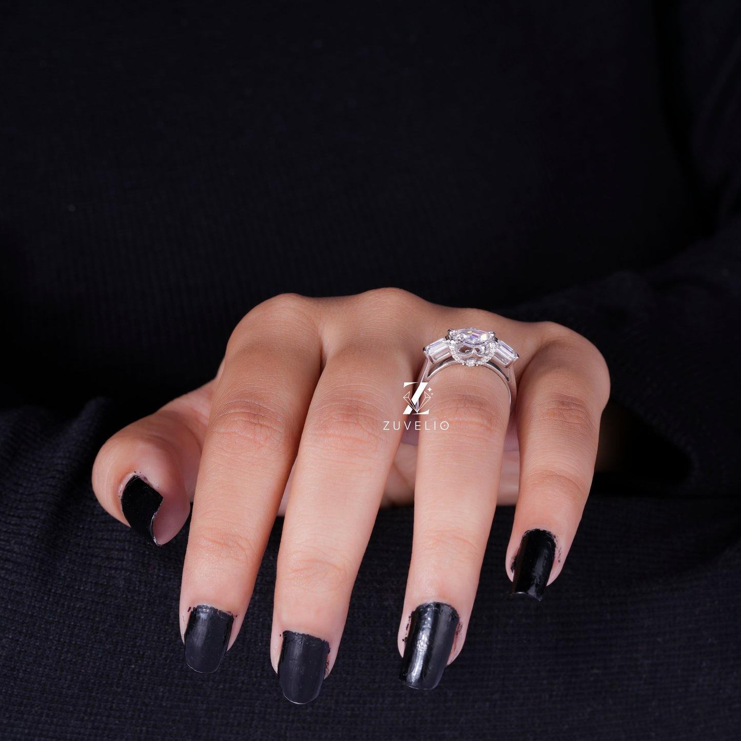 Modern Hexagon Cut Diamond Ring