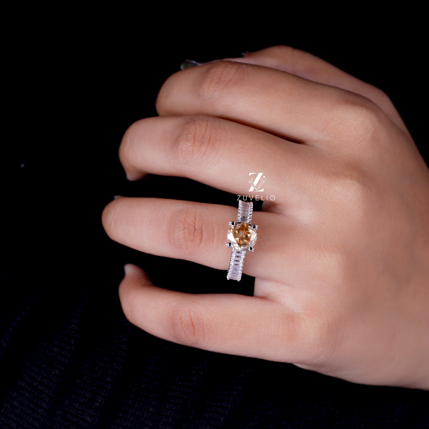 Round Champagne Moissanite Ring