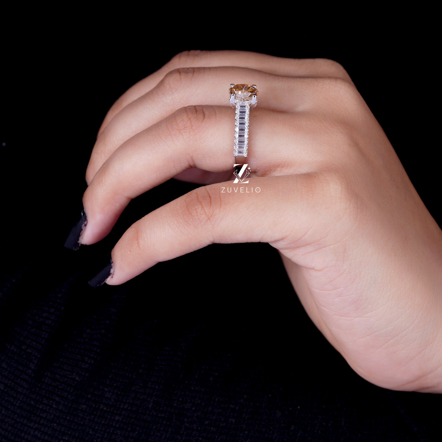 Round Champagne Moissanite Ring