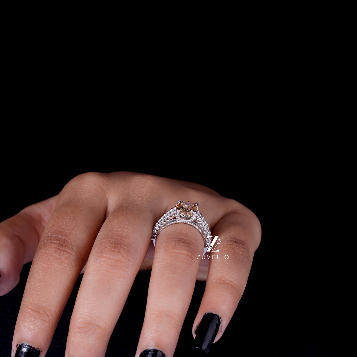 Round Champagne Moissanite Ring