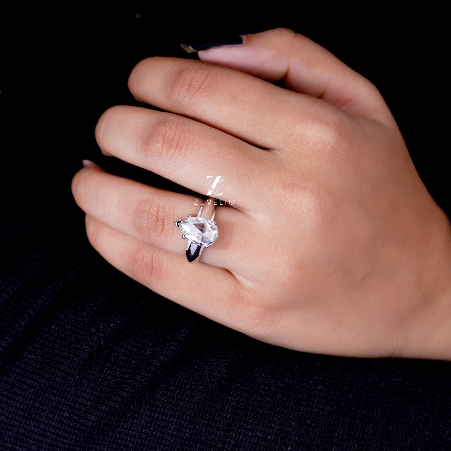 Pear Rose Moissanite Ring