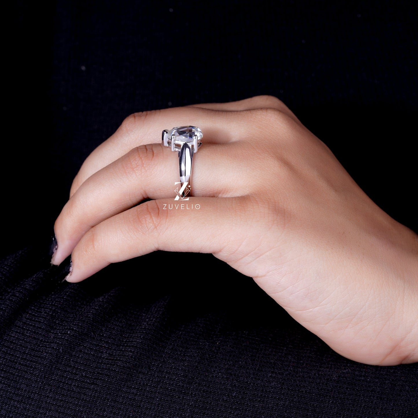 Pear Rose Moissanite Ring