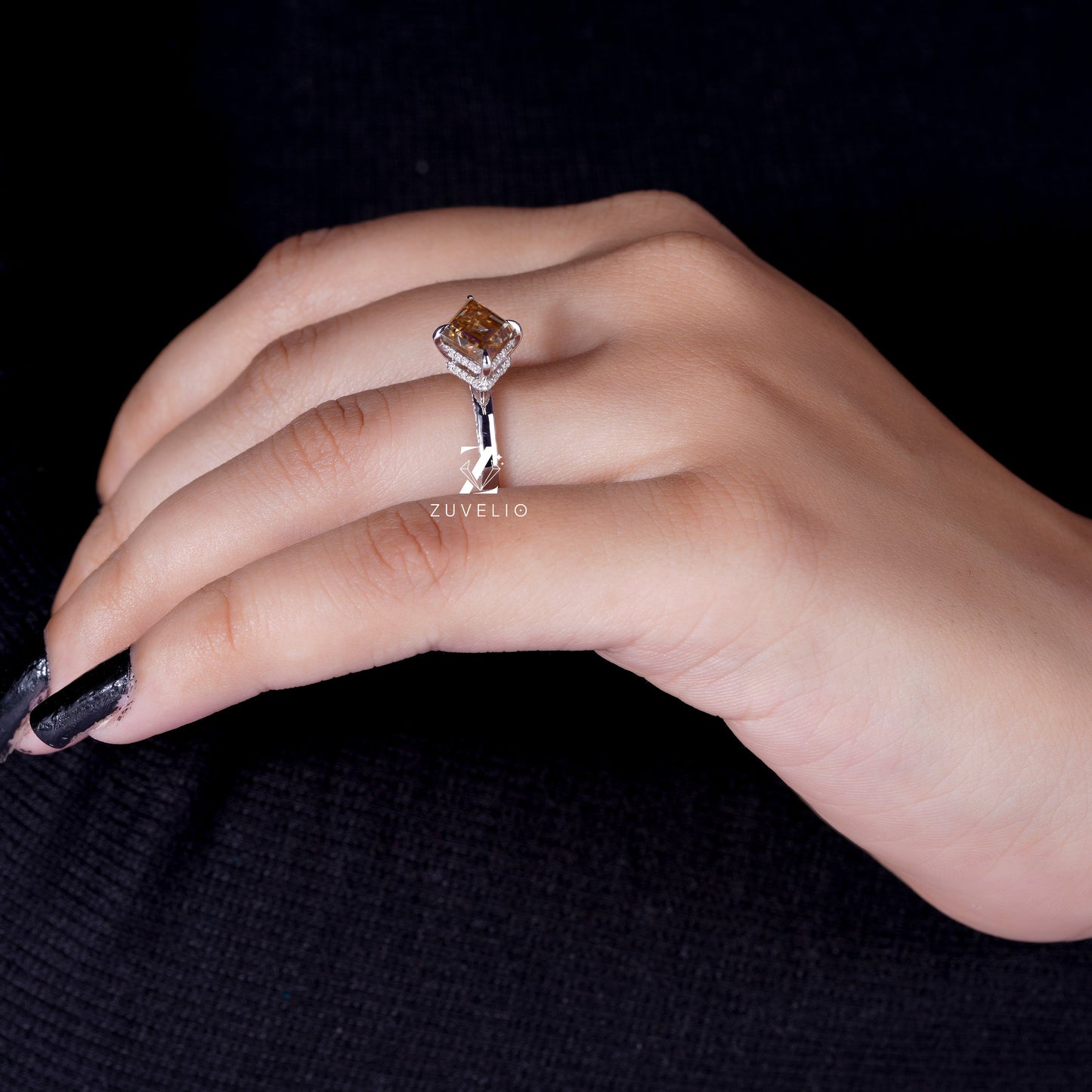 Lozenge Moissanite Engagement Ring