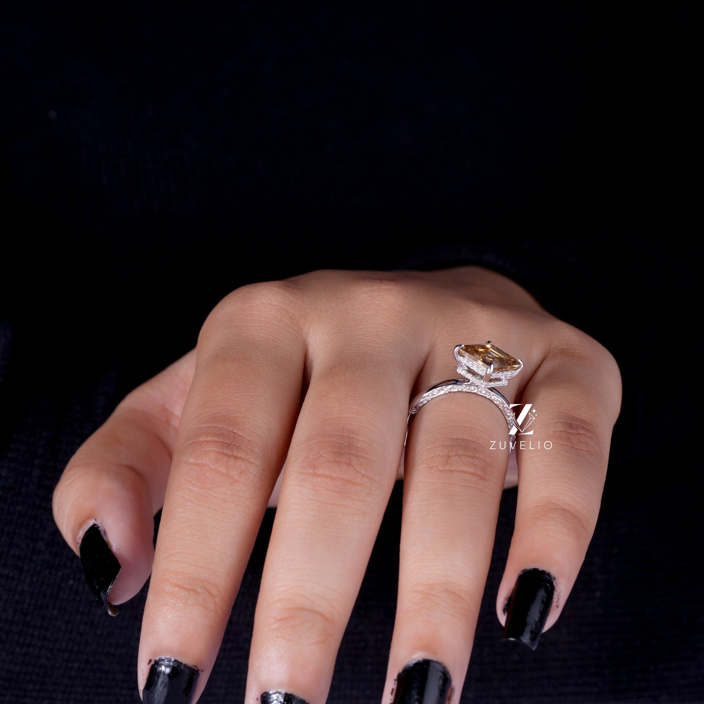 Lozenge Moissanite Engagement Ring