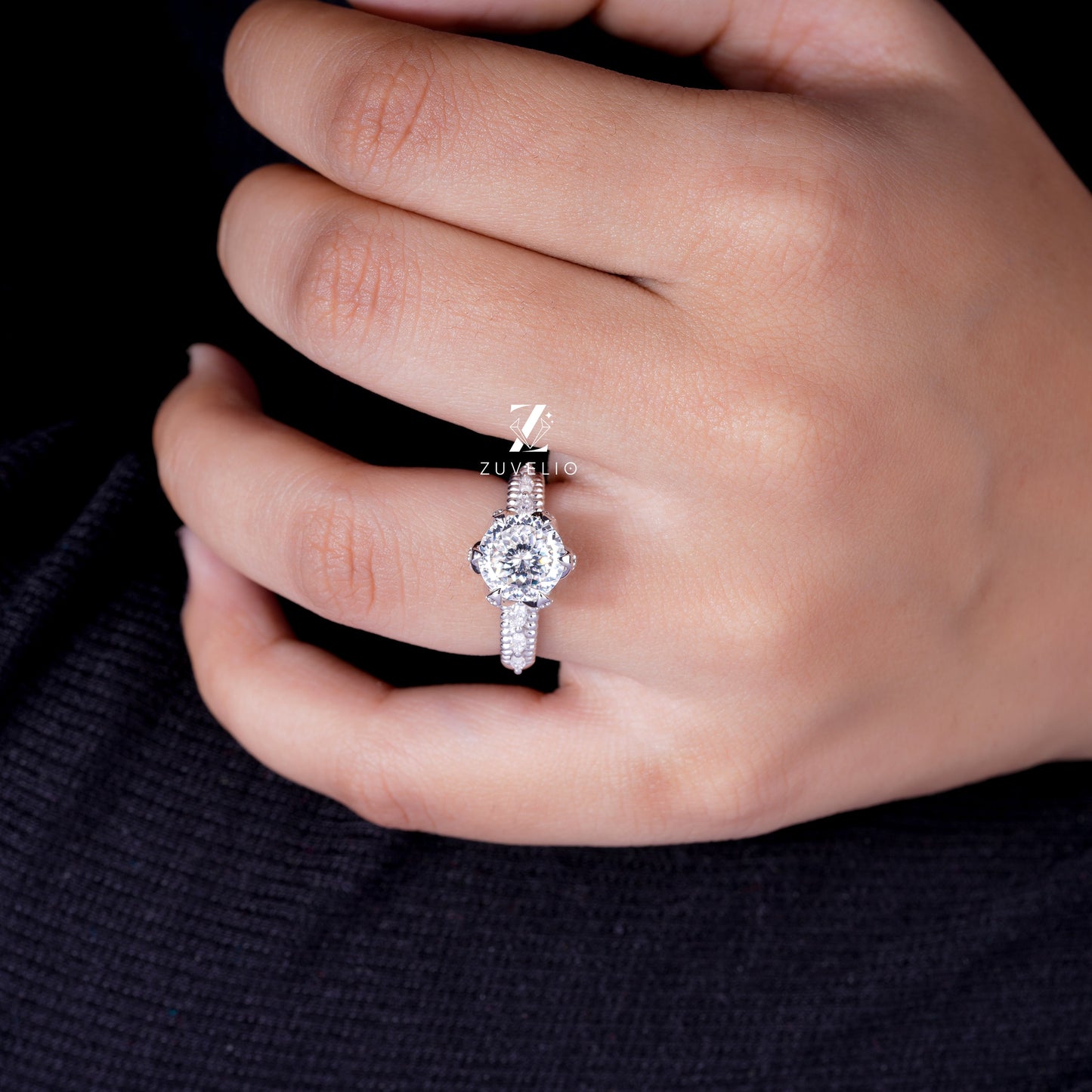 Portuguese Cut Moissanite Ring