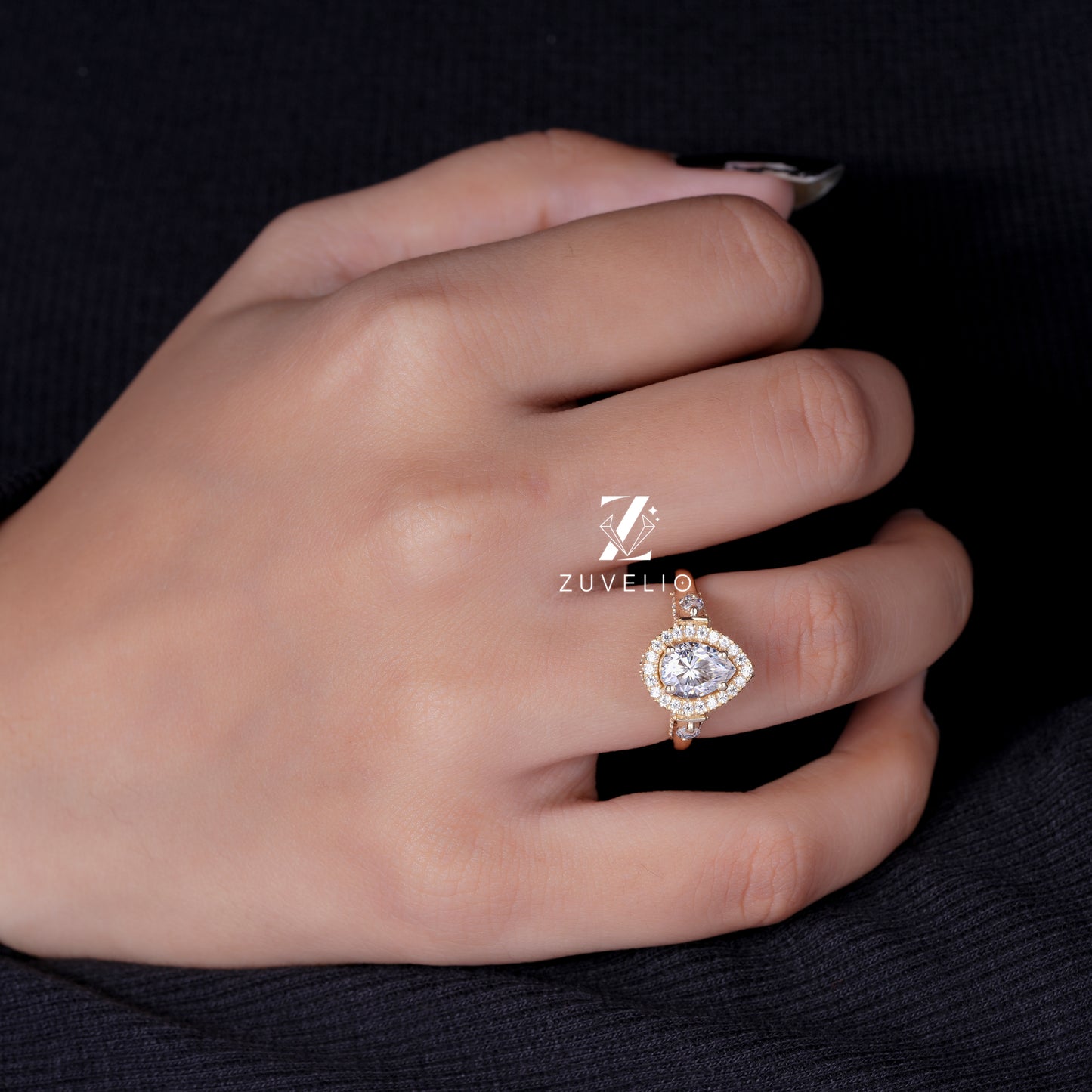 Pear Halo Moissanite Ring