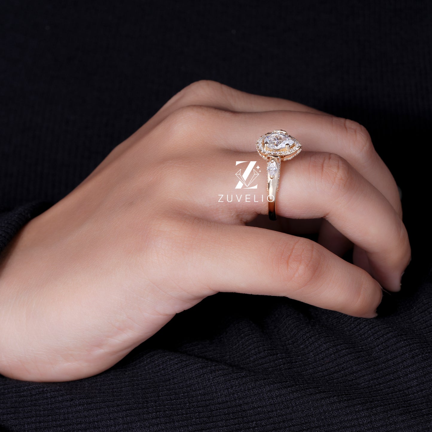 Pear Halo Moissanite Ring