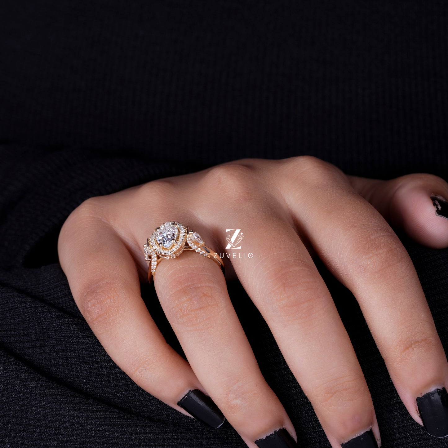Pear Halo Moissanite Ring