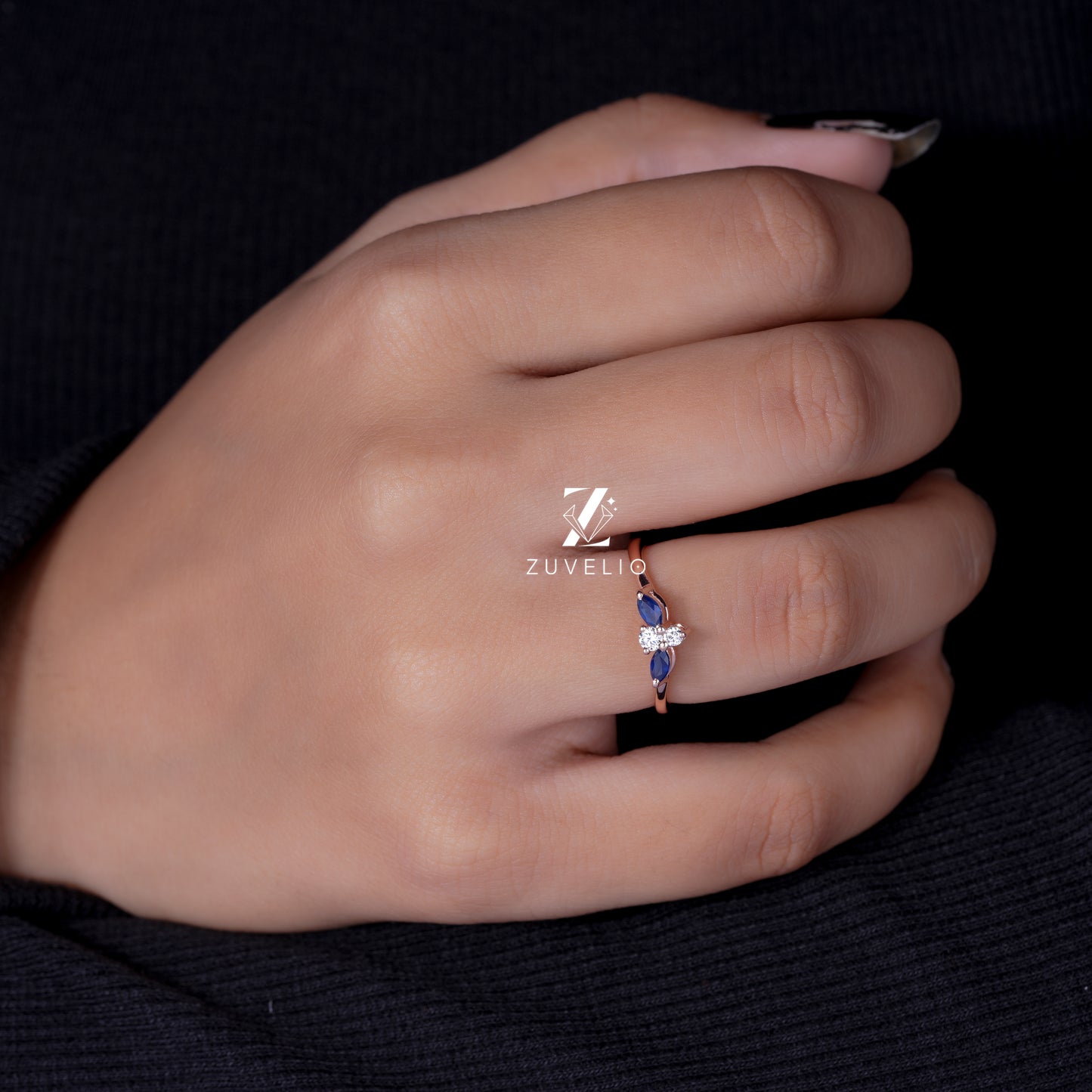 Blue Marquise Moissanite Ring