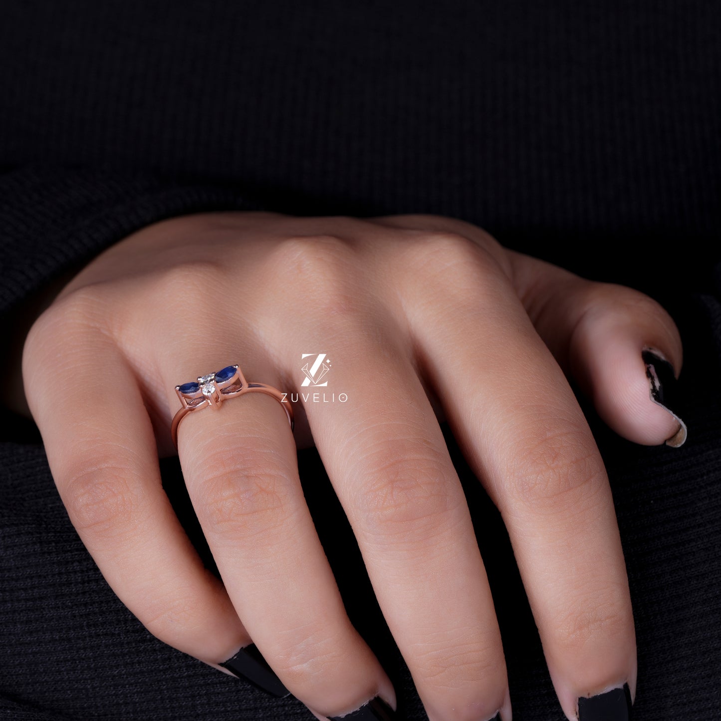 Blue Marquise Moissanite Ring