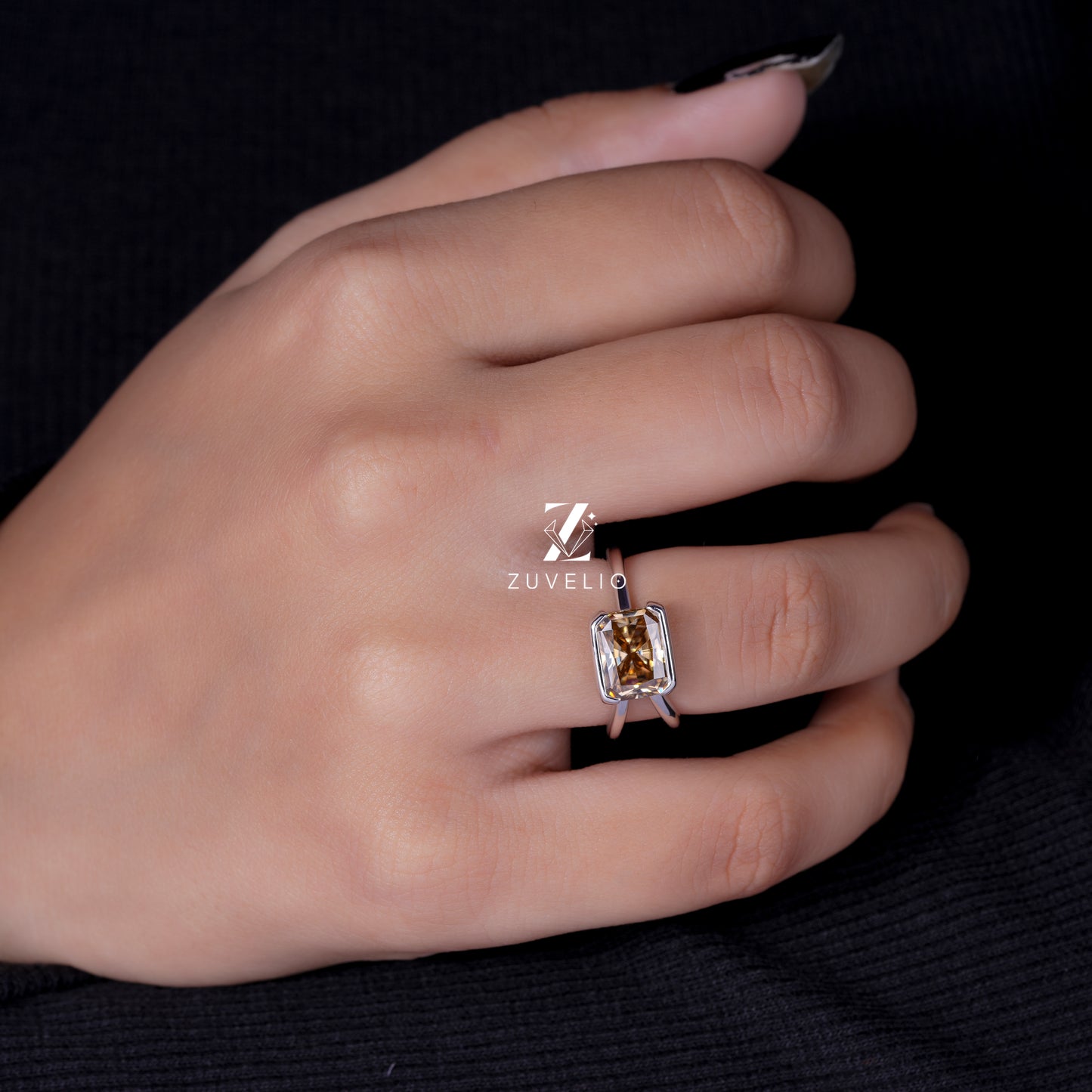 Radiant Champagne Moissanite Ring
