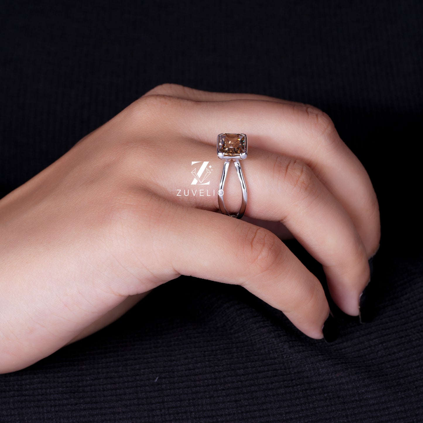 Radiant Champagne Moissanite Ring