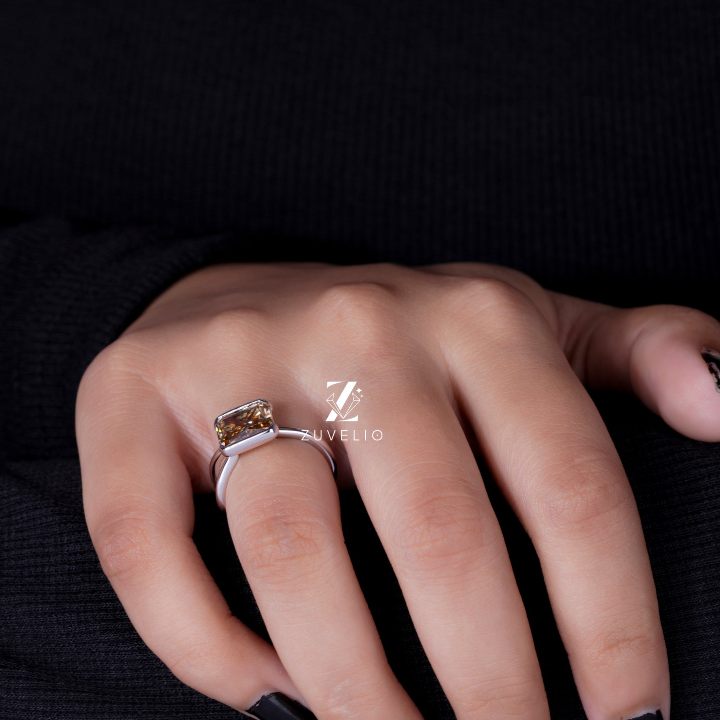 Radiant Champagne Moissanite Ring