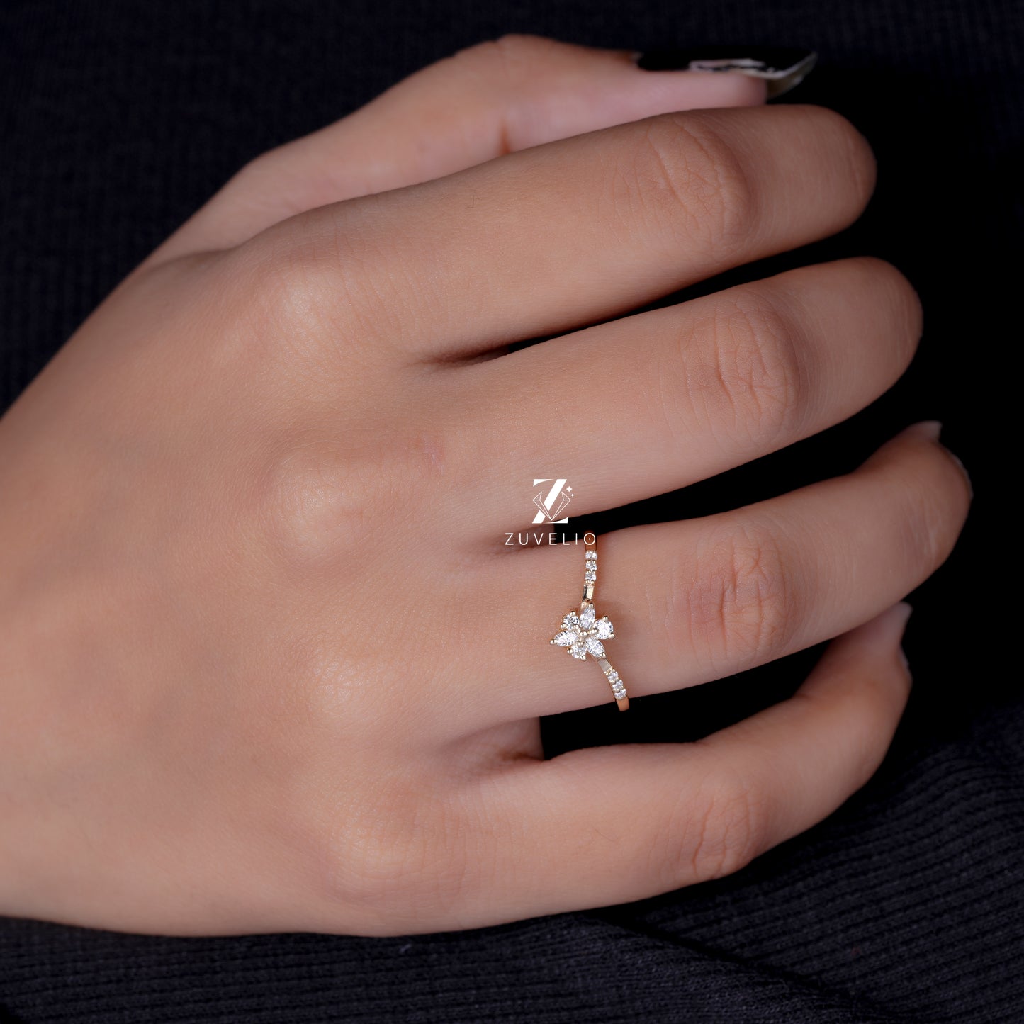Dainty Moissanite Flower Ring