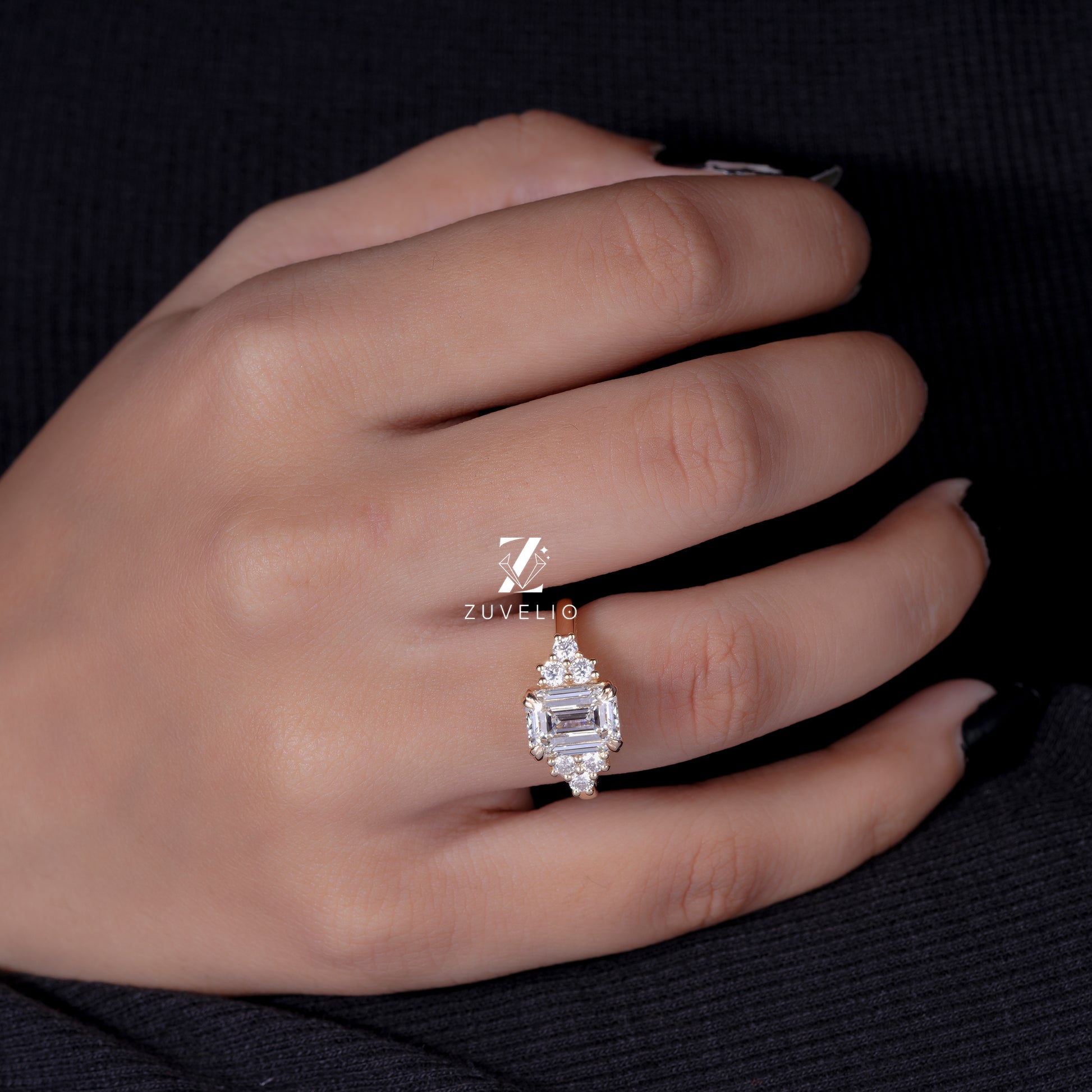 Emerald Cut Cluster Lab Diamond Ring
