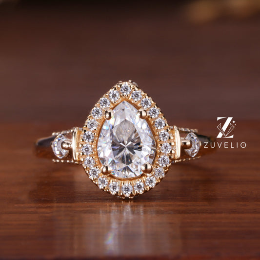 Pear Halo Moissanite Ring