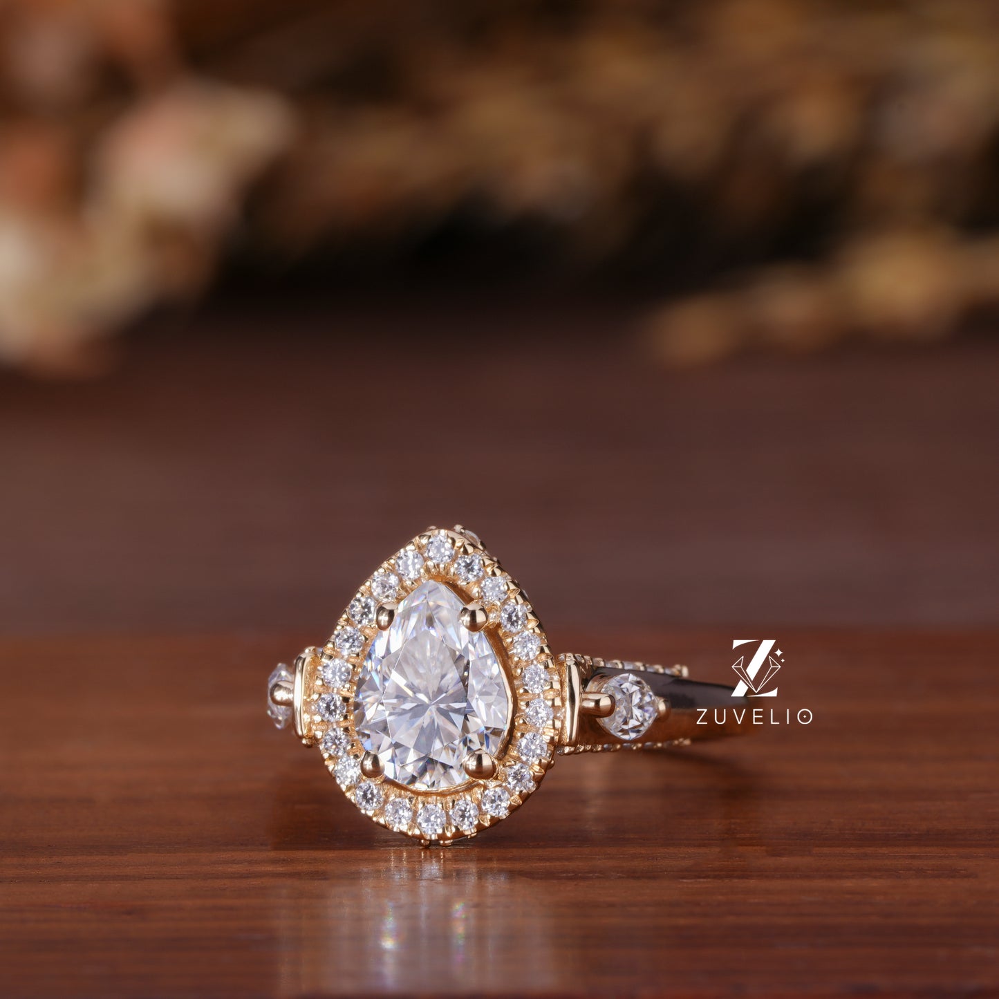 Pear Halo Moissanite Ring
