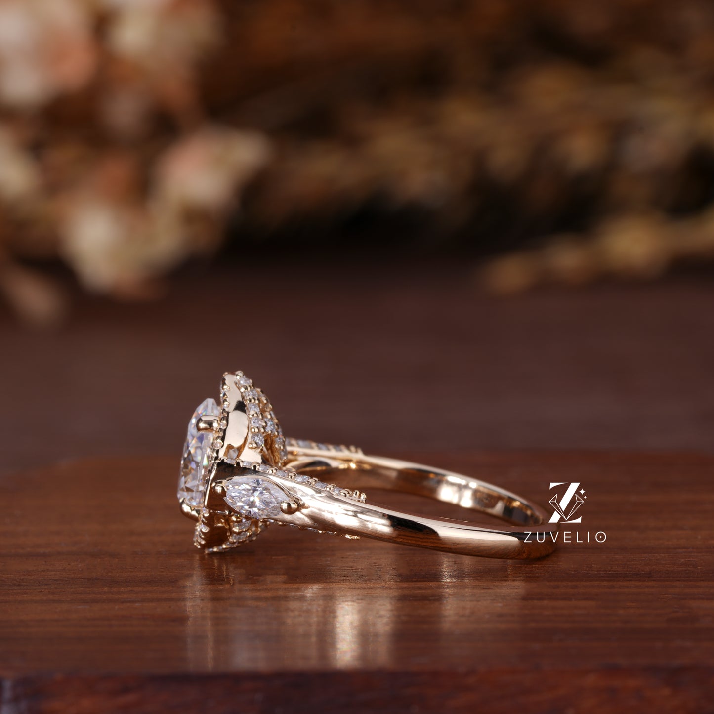 Pear Halo Moissanite Ring
