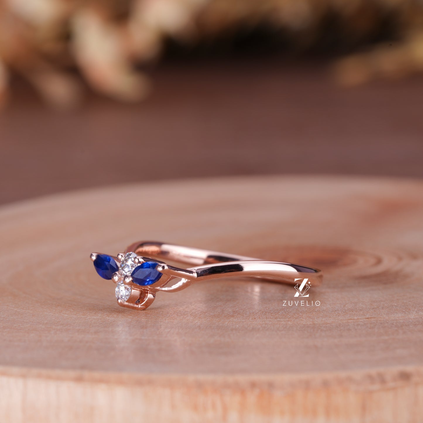 Blue Marquise Moissanite Ring