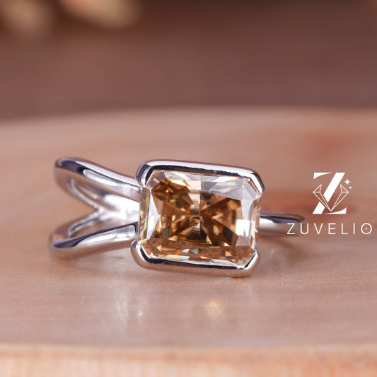 Radiant Champagne Moissanite Ring