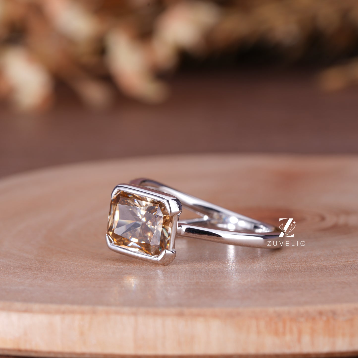 Radiant Champagne Moissanite Ring