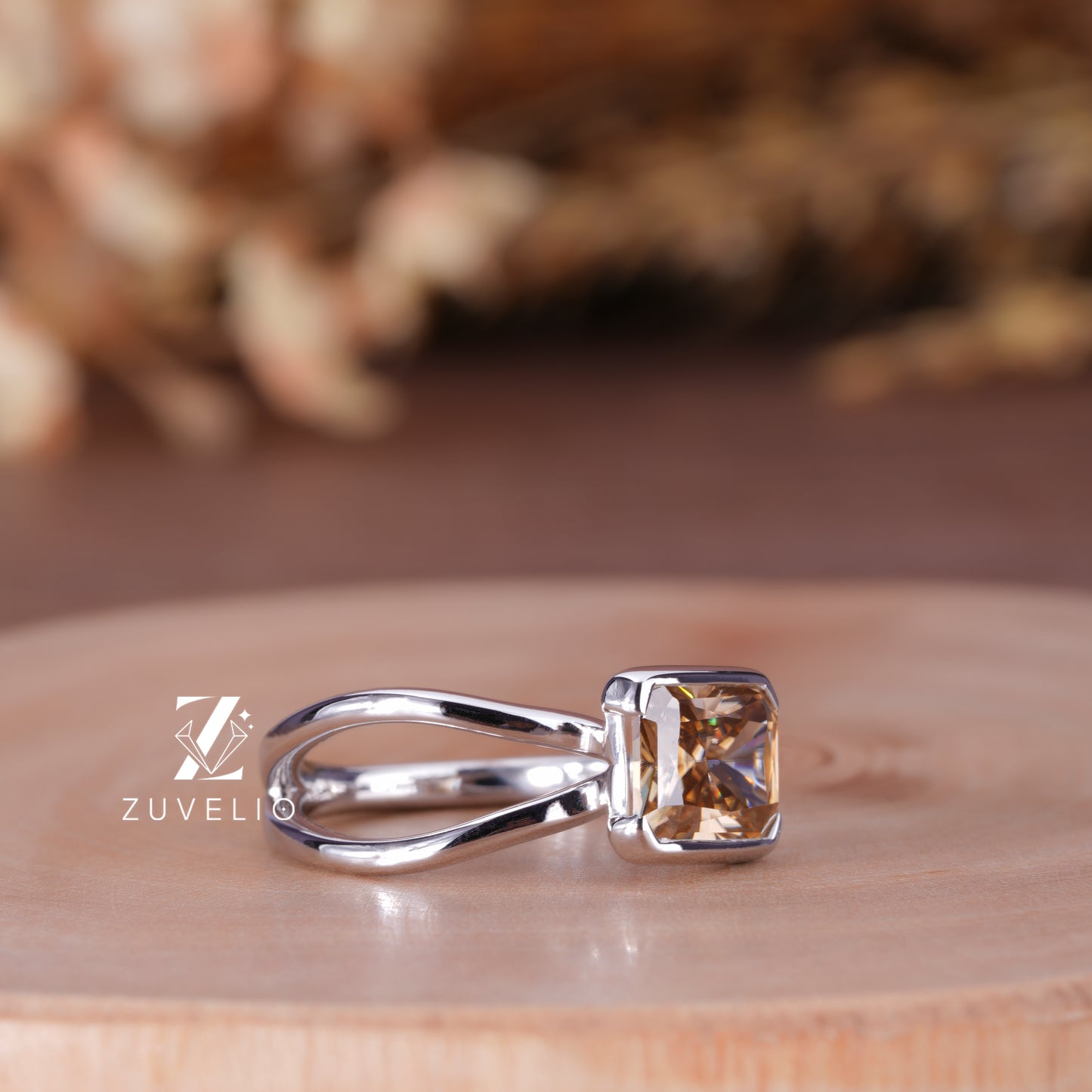 Radiant Champagne Moissanite Ring