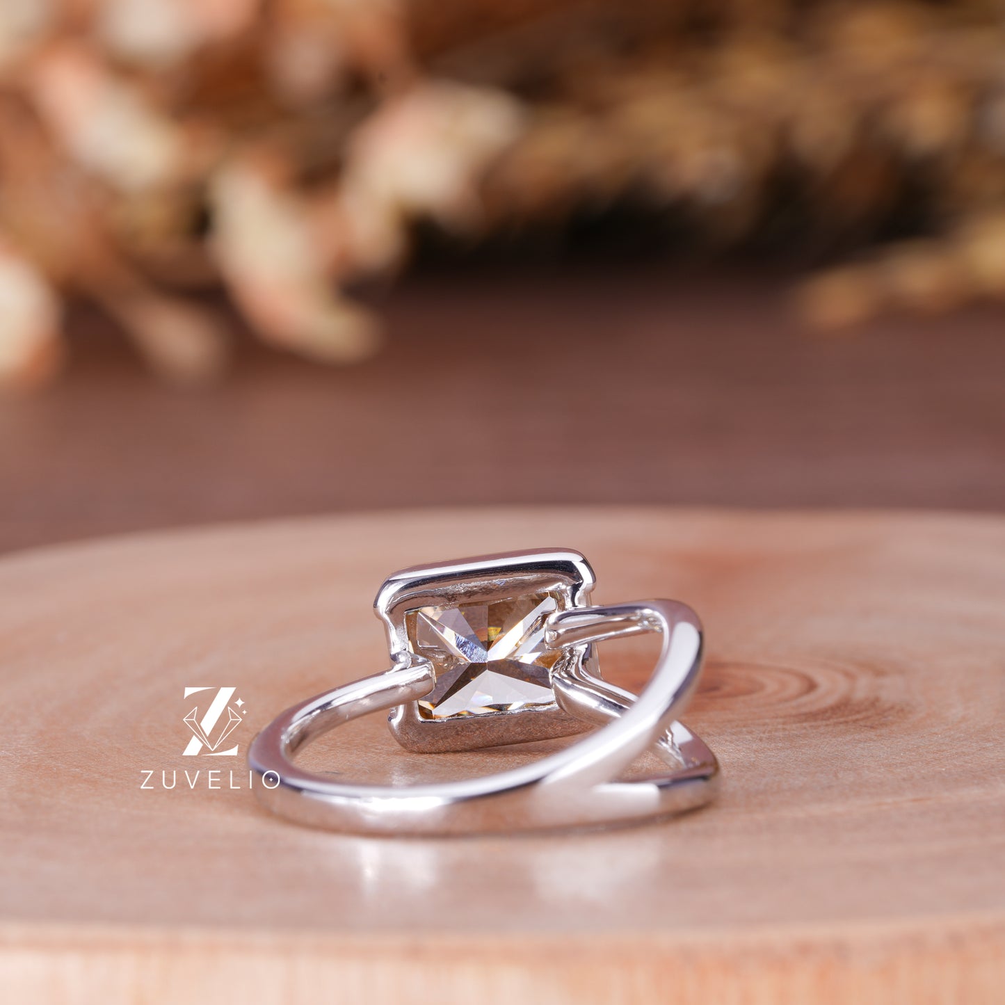 Radiant Champagne Moissanite Ring