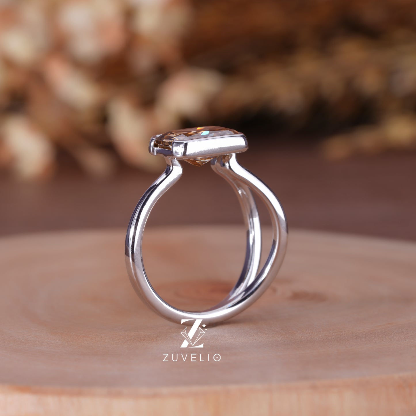 Radiant Champagne Moissanite Ring