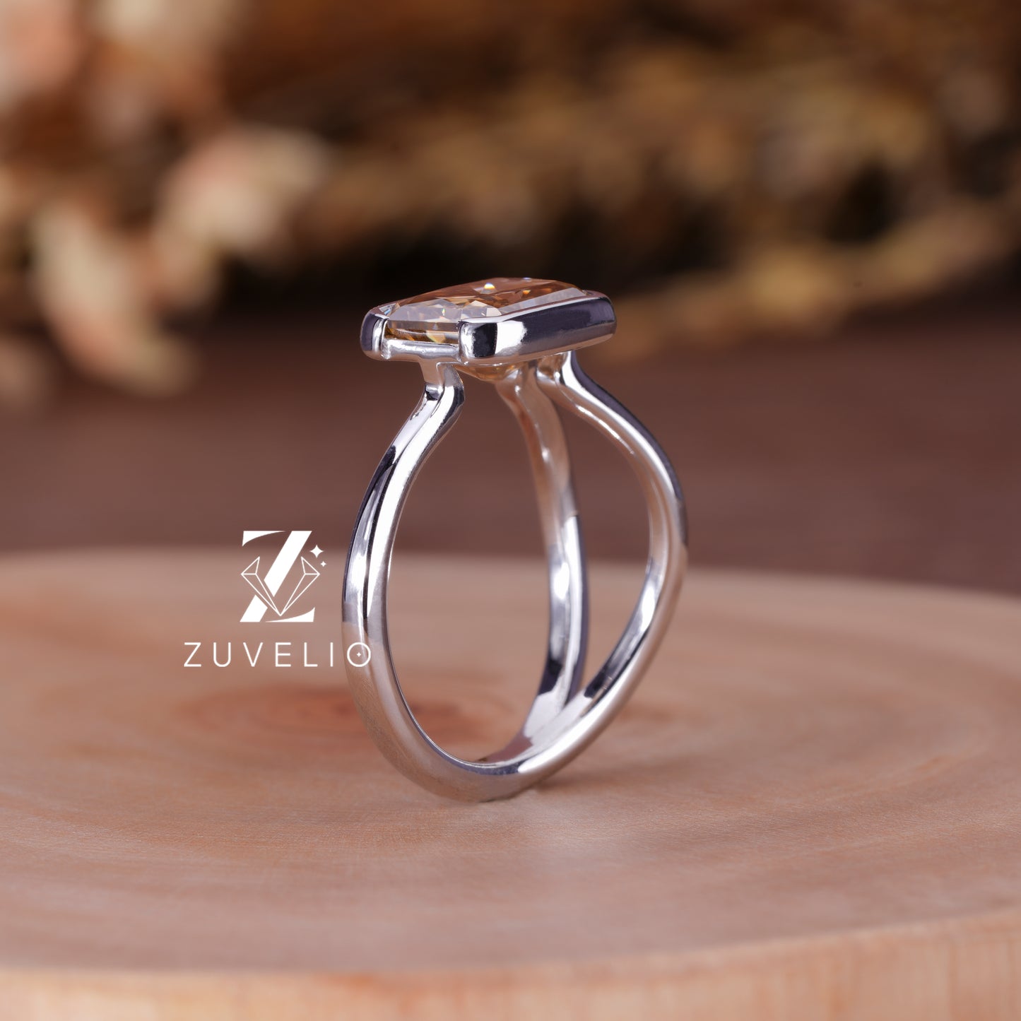 Radiant Champagne Moissanite Ring
