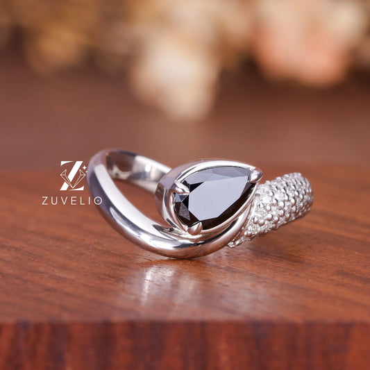Black Pear Moissanite Ring
