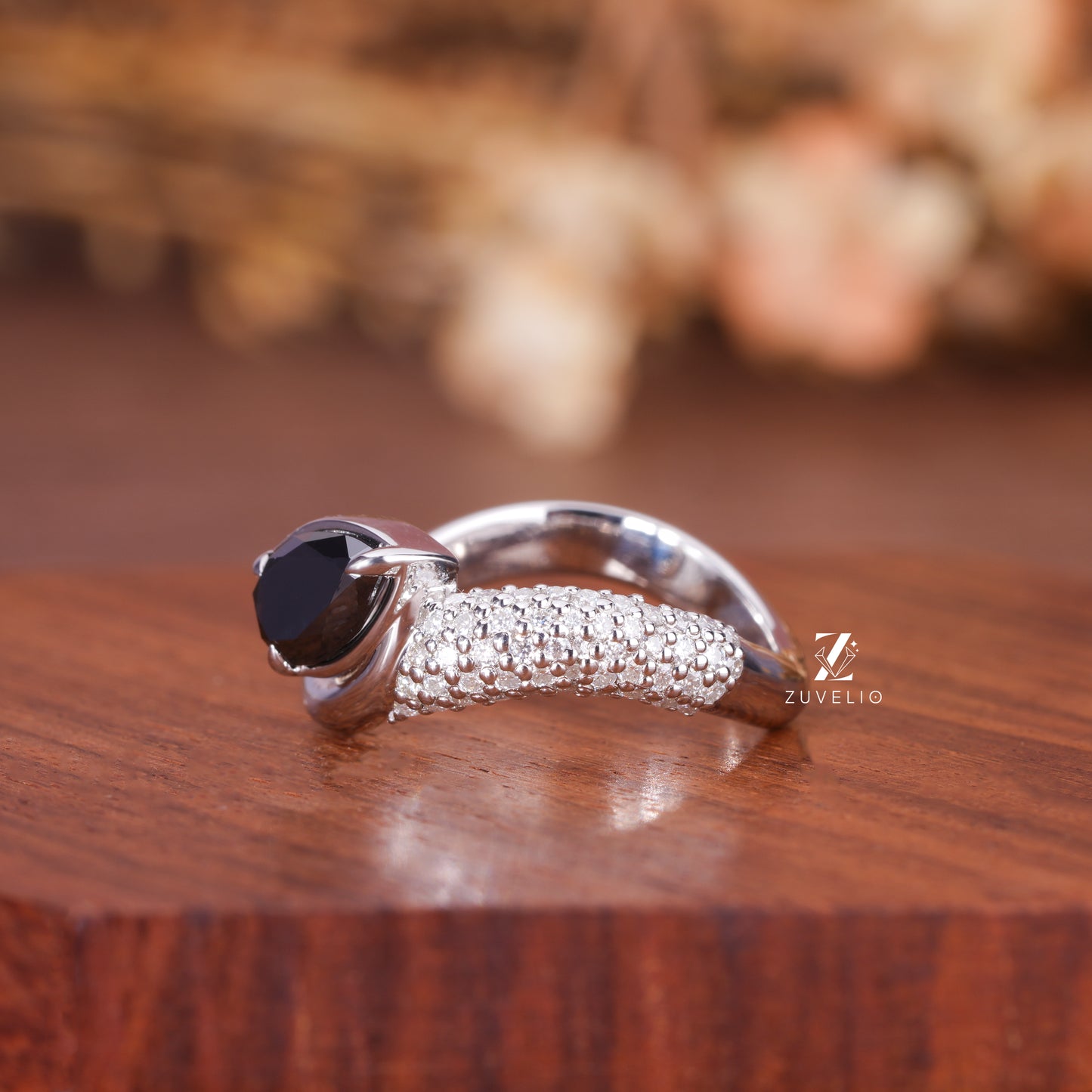 Black Pear Moissanite Ring