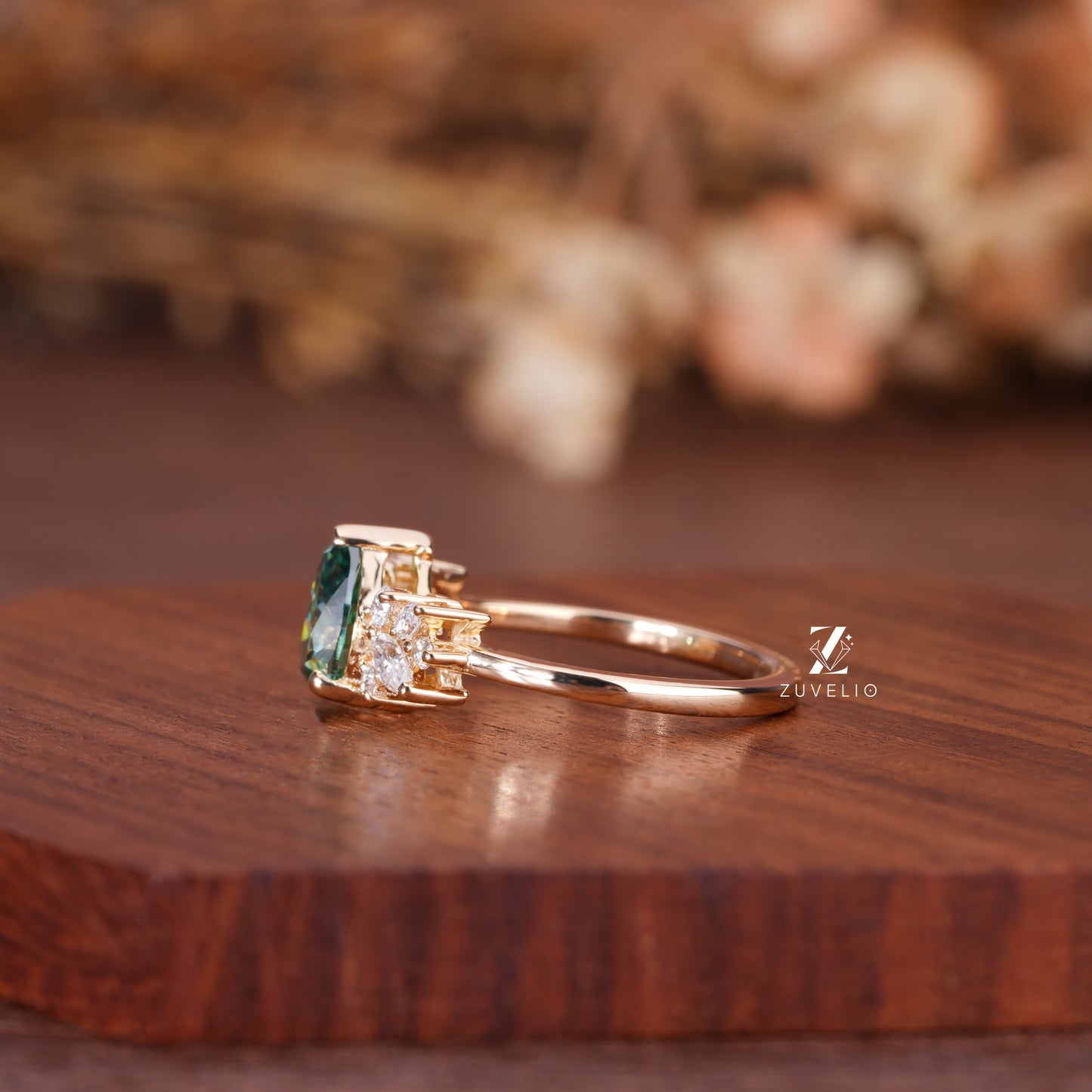 Pear Cut Green Moissanite Ring