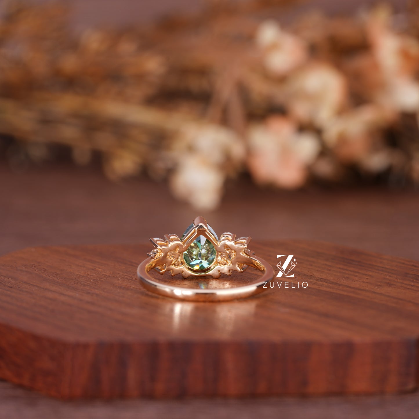 Pear Cut Green Moissanite Ring