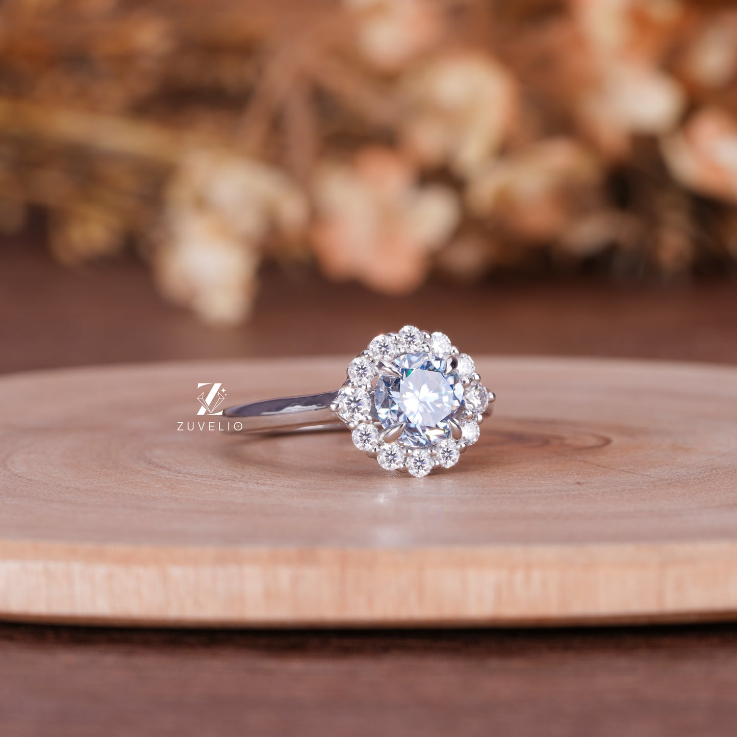 Cyan Blue Round Moissanite Ring