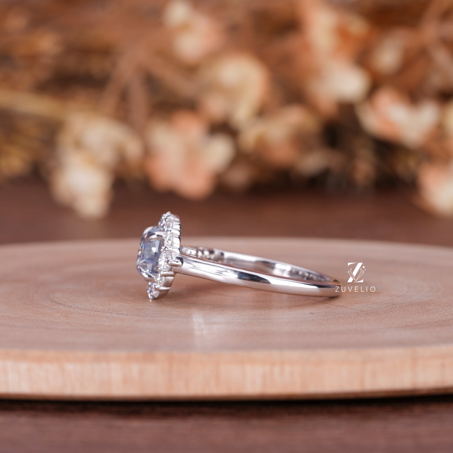 Cyan Blue Round Moissanite Ring